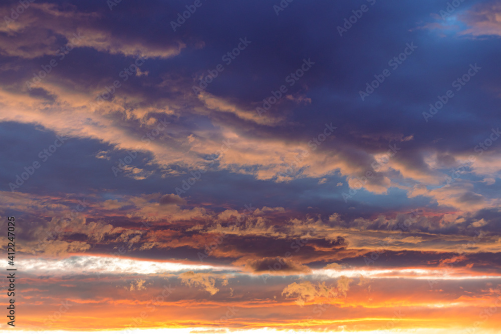 Colorful sunset sky with clouds for background