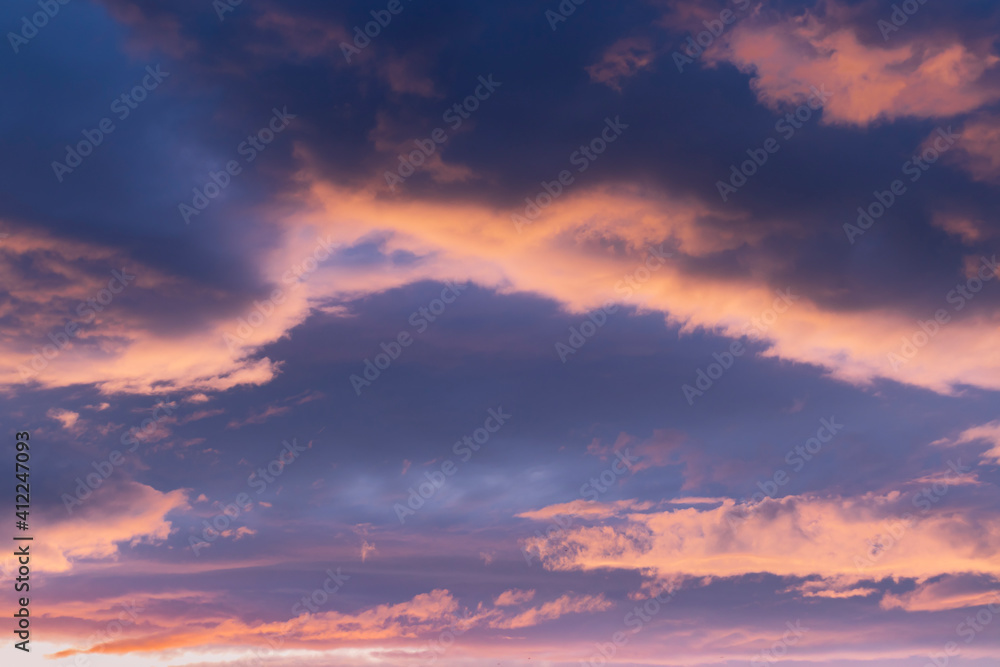 Colorful sunset sky with clouds for background