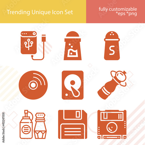Simple set of acetate related filled icons.