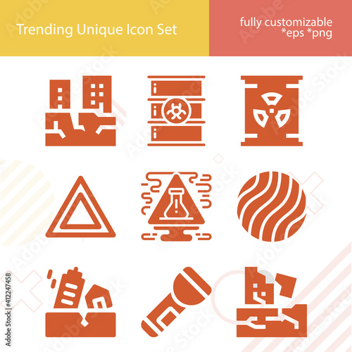 Simple set of seismic related filled icons.