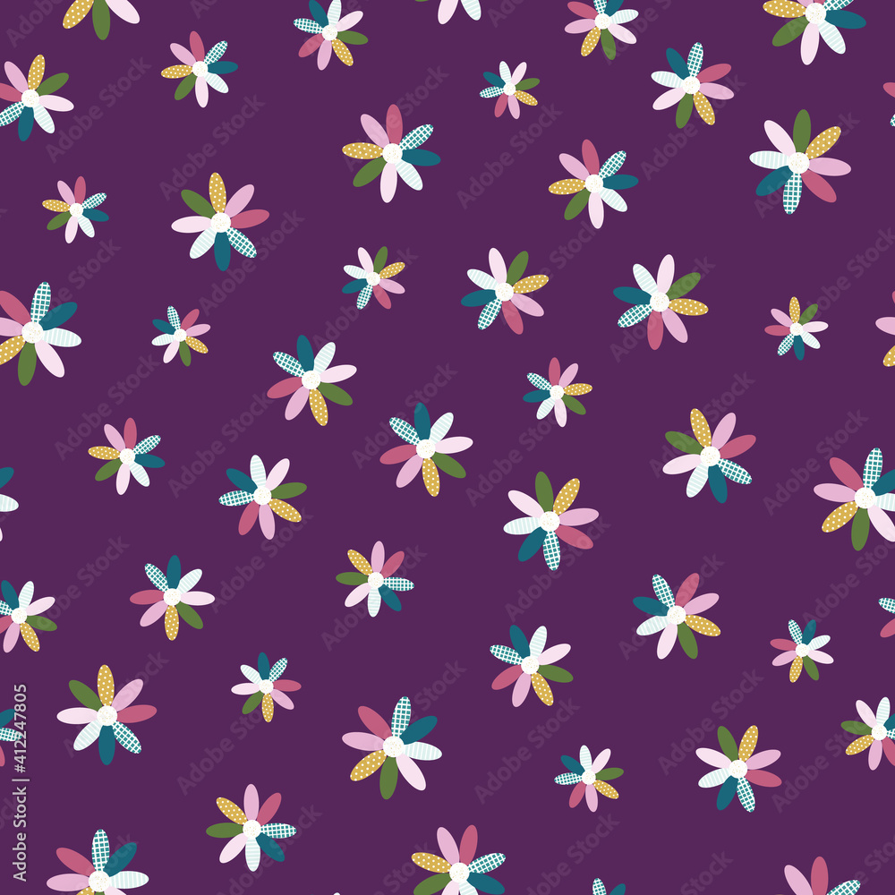 Purple Tossed Textured Flower Seamless Pattern Purple Tossed Textured Flower Seamless Pattern