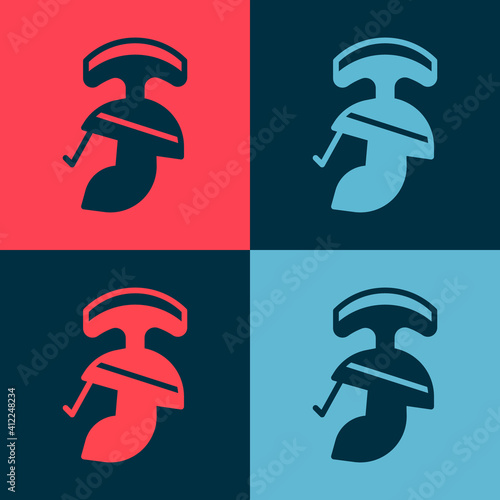 Pop art Roman army helmet icon isolated on color background. Vector.
