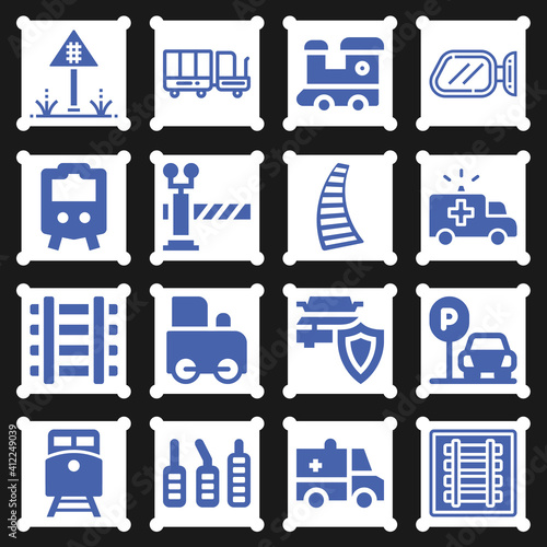 16 pack of cable railway  filled web icons set