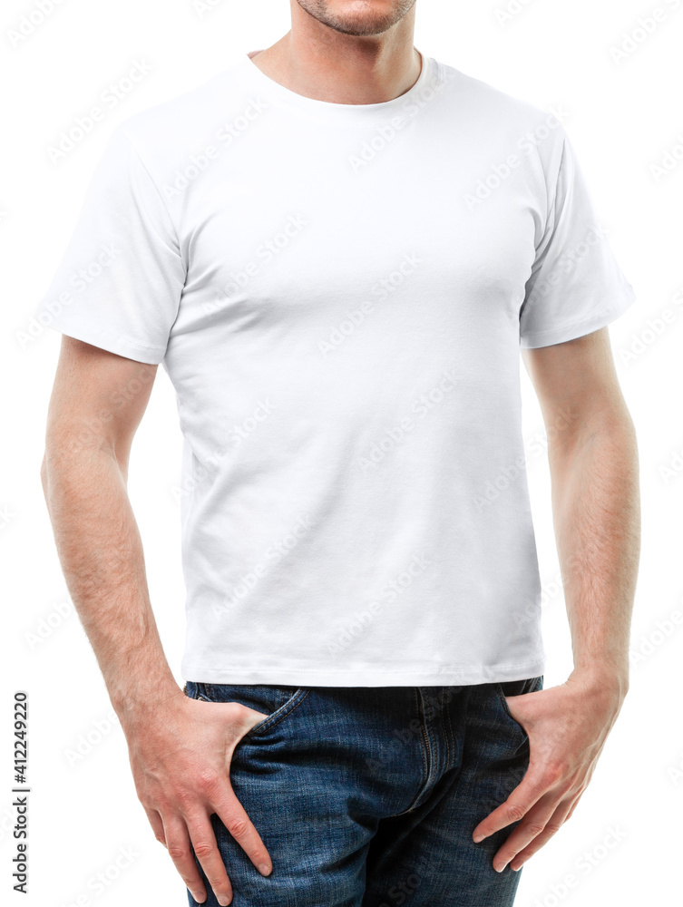 Blank white tshirt on young man template on white background Blank white tshirt on young man template on white background