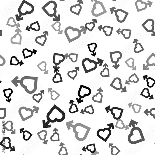 Black Heart with male gender symbol icon isolated seamless pattern on white background. Vector.