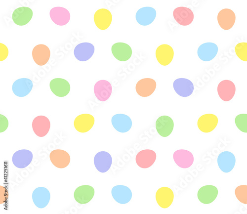 Rainbow easter egg polka dot pattern. Flat Easter egg seamless vector pattern on white background. Simple vector illustration