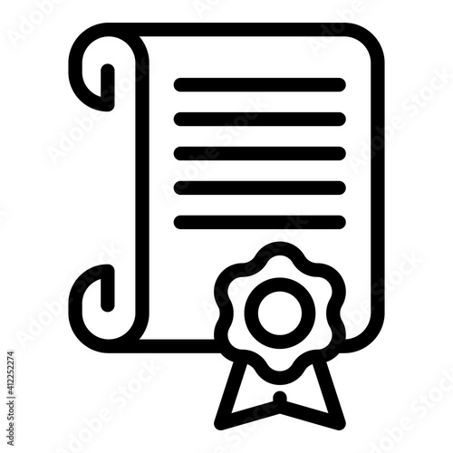 Law certificate icon. Outline law certificate vector icon for web design isolated on white background
