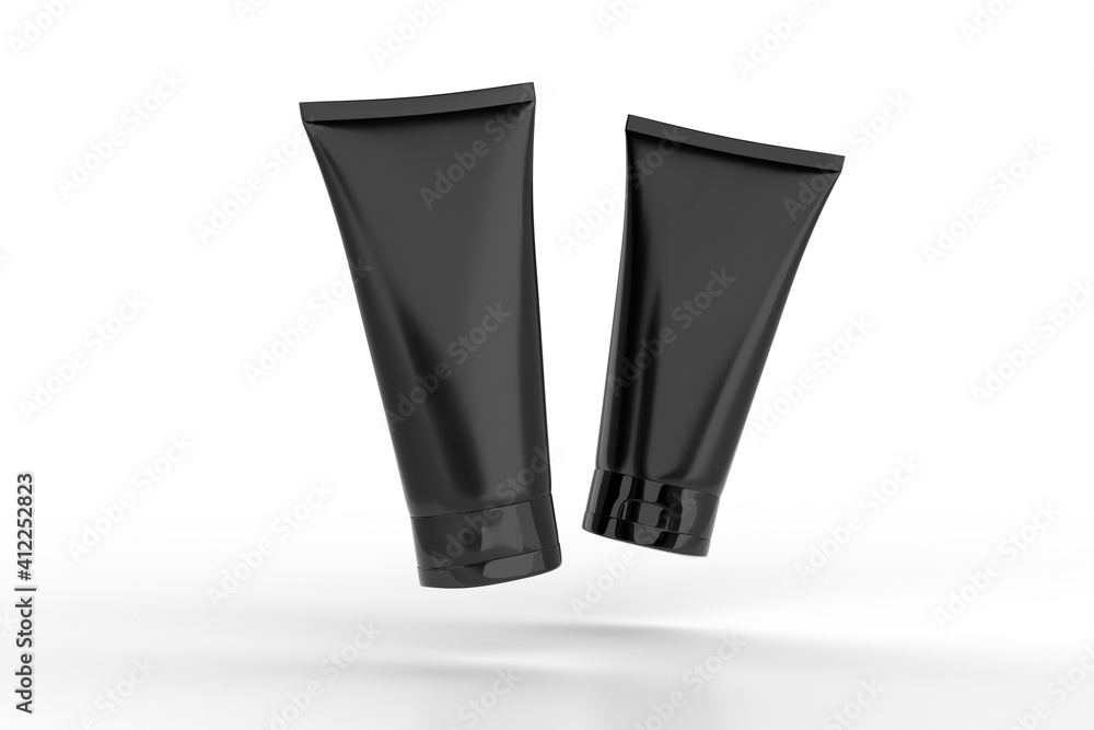 Two side Black Cosmetics Tube Mockup. 3d rendering. Two side Black Cosmetics Tube Mockup. 3d rendering.