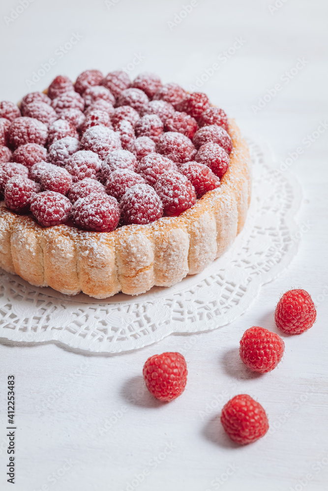Delicious french Charlotte cake with raspberries Delicious french Charlotte cake with raspberries