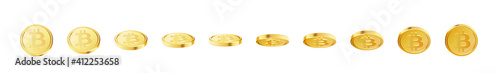 Golden cryptocurrency crypto cash, money set. Bitcoin coins
