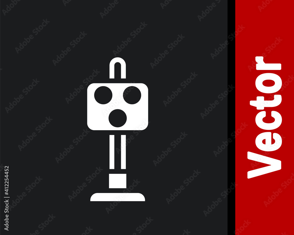 White Train traffic light icon isolated on black background. Traffic lights for the railway to regulate the movement of trains. Vector. White Train traffic light icon isolated on black background. Traffic lights for the railway to regulate the movement of trains. Vector.