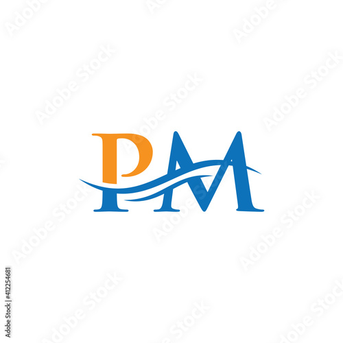 Water Wave PM Logo Vector. Swoosh Letter PM Logo Design for business and company identity.