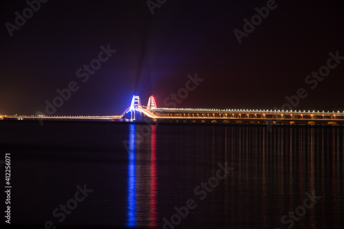 Crimean bridge over the Kerch Strait at night