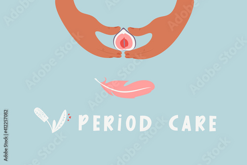 Eco protection for woman in critical days. Women period. Intimate hygiene. Trendy hand-drawn vector flat illustration.