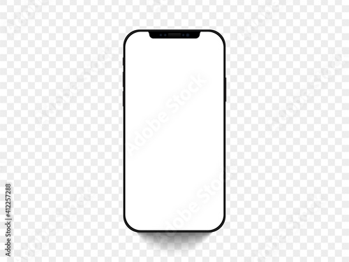 Pecs, Hungary - Feb 9, 2021: Smartphone in Black and White Color with Blank Screen - Mockup Template on Transparent Background - EPS10 Vector Illustration