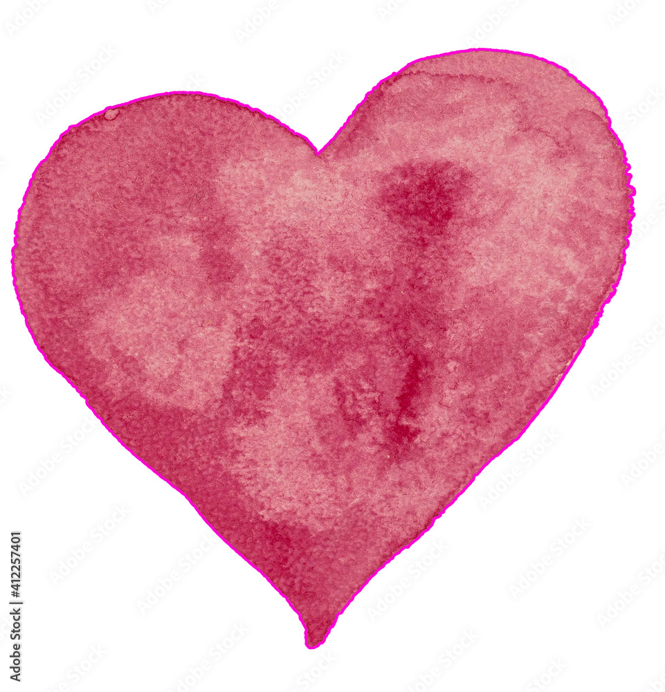 Hand drawn painted lovely watercolor heart, watercolour element for design. Happy valentines Valentine's Day 14th february poster. Can be used for cards, typography, labels. Isolated objects on white