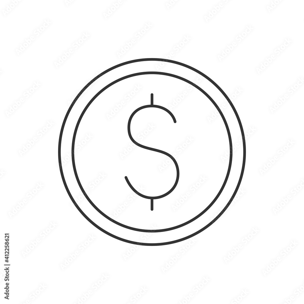 Coin line icon. Money dollar linear symbol. Busines pay concept. Vector isolated on white Coin line icon. Money dollar linear symbol. Busines pay concept. Vector isolated on white