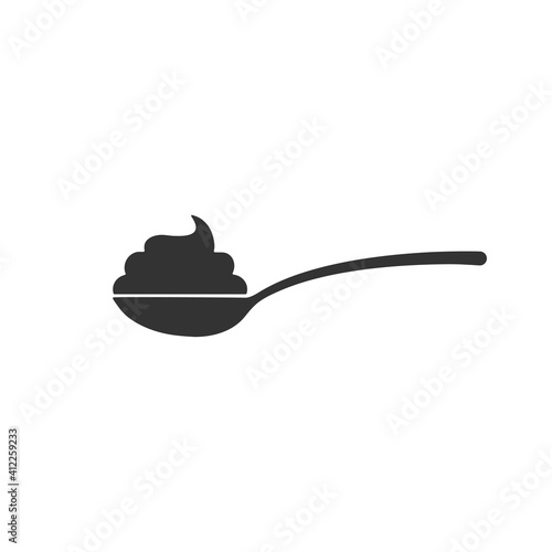 Spoon with yogurt, cream or ice icon. Black spoon silhouette symbol. Vector food illustration isolated on white