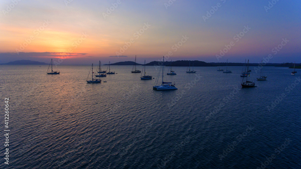 Beautiful seascape with yacht in Lambu Jambu, Sumbawa, Indonesia. Sunset time. Beautiful seascape with yacht in Lambu Jambu, Sumbawa, Indonesia. Sunset time.