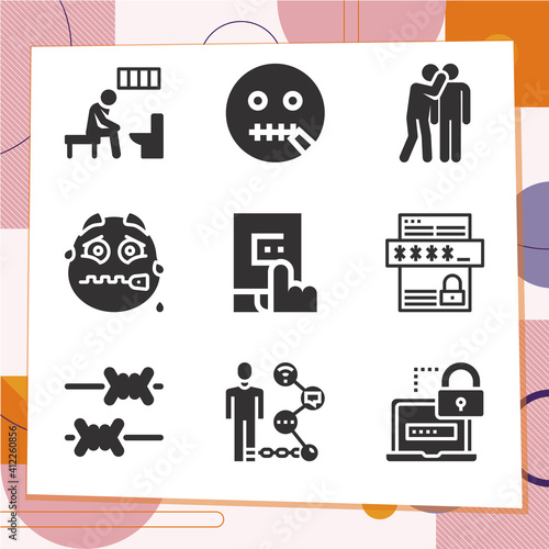 Simple set of 9 icons related to parole