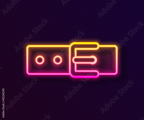 Glowing neon line Collar with name tag icon isolated on black background. Simple supplies for domestic animal. Cat and dog care. Pet chains. Vector.
