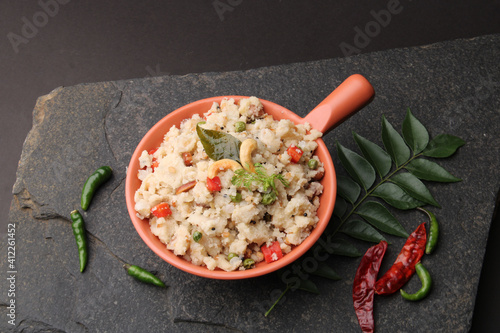 Upma made of Semolina, an South Indian breakfast also popular in Maharashtra ,india photo