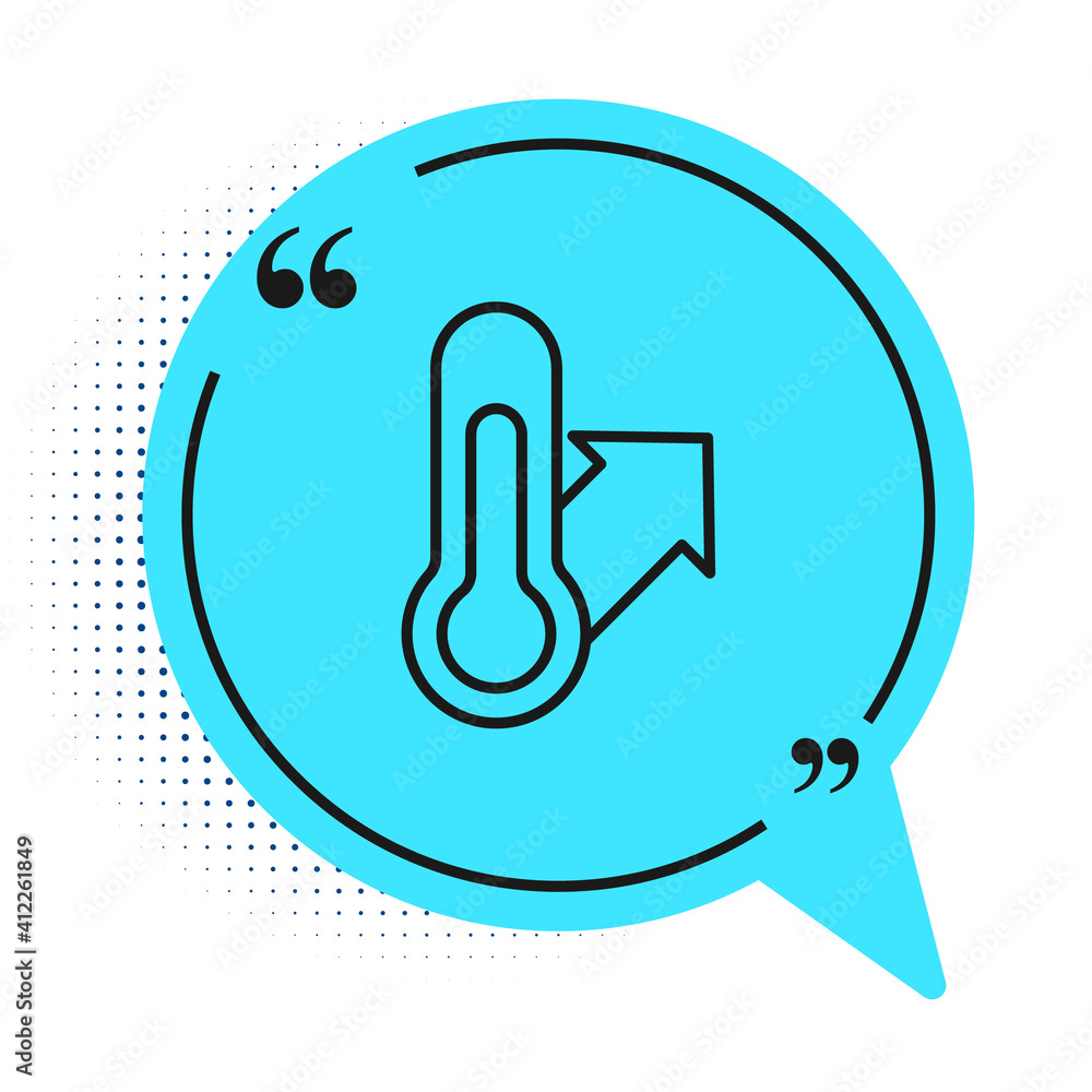 Black line Meteorology thermometer measuring icon isolated on white background. Thermometer equipment showing hot or cold weather. Blue speech bubble symbol. Vector. Black line Meteorology thermometer measuring icon isolated on white background. Thermometer equipment showing hot or cold weather. Blue speech bubble symbol. Vector.