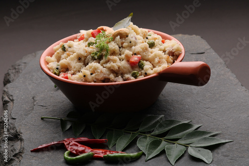 Upma made of Semolina, an South Indian breakfast also popular in Maharashtra ,india photo