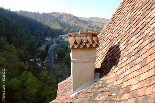 Nice view from the terrace of the old Bran castle near Brasov, in Romania.