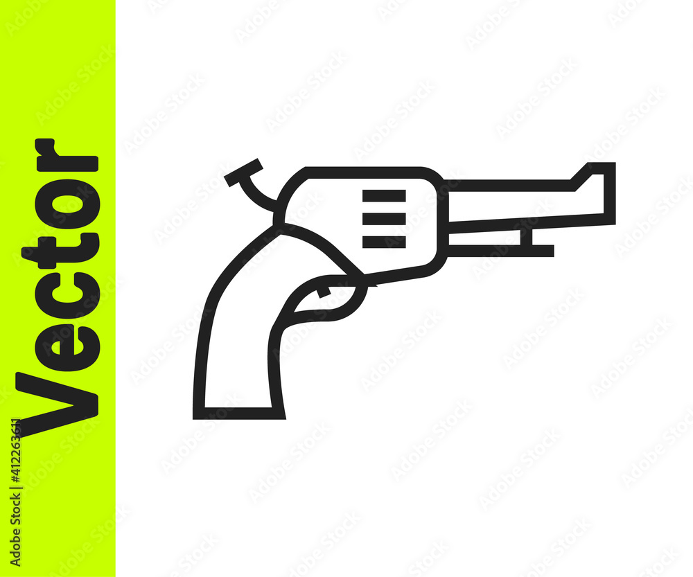 Black line Revolver gun icon isolated on white background. Vector.
