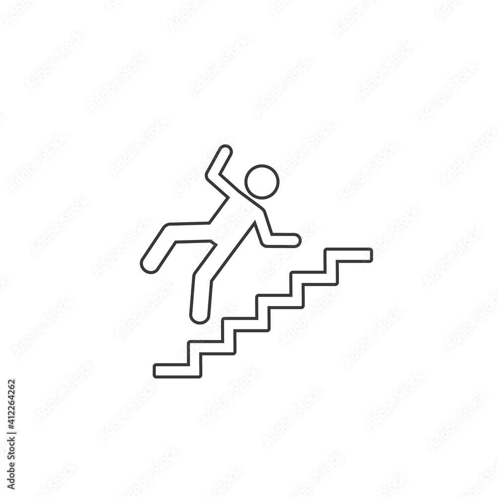 Warning sign risk falling stairs. Vector line icon Warning sign risk falling stairs. Vector line icon