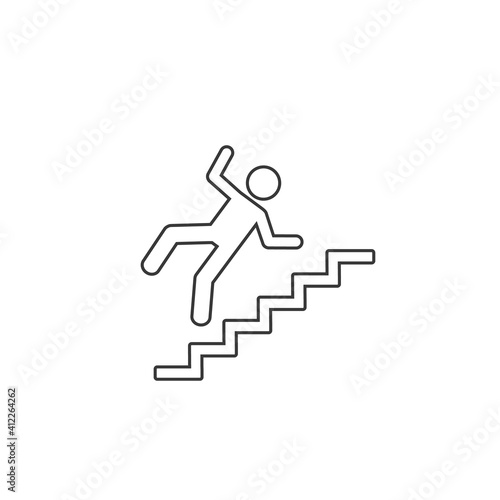 Warning sign risk falling stairs. Vector line icon