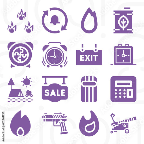 16 pack of fire  filled web icons set
