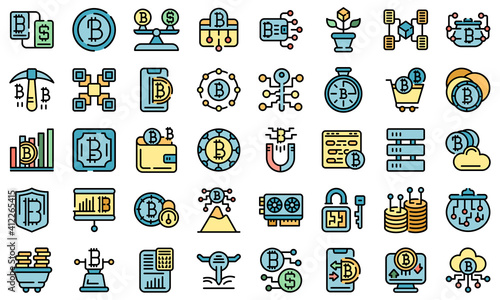 Cryptocurrency icons set. Outline set of cryptocurrency vector icons thin line color flat on white