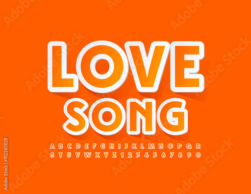 Vector stylish Sign Love Sogn. Bright Orange Font. Artistic Alphabet Letters and Numbers set photo