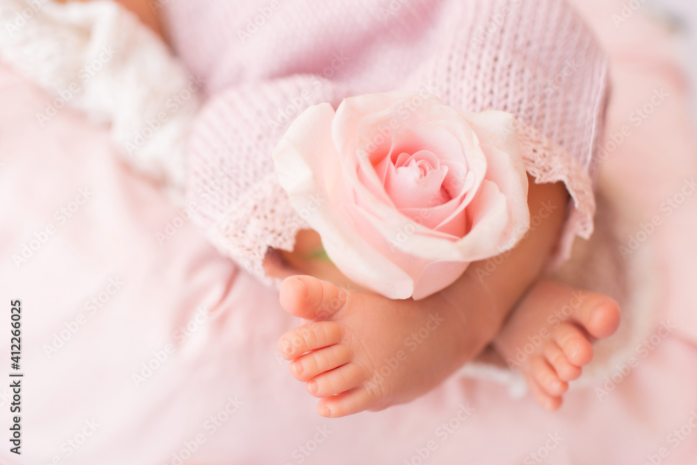 newborn baby foot. baby legs. Healthy and medical concept. Happy pregnancy and childbirth. Children's theme.