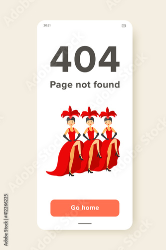 Flat icon of three cancan dancers in red dresses. Cabaret, Moulin rouge, show. France and dance concept. Can be used for topics like French culture, tourism, choreography