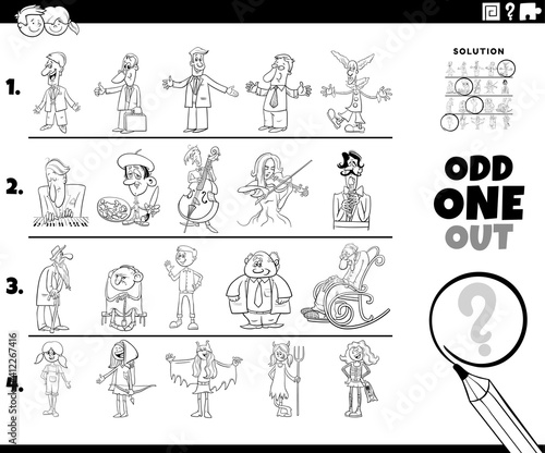 odd one out people character picture coloring book page