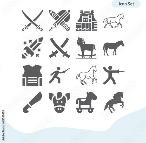 Simple set of cavalry related filled icons.