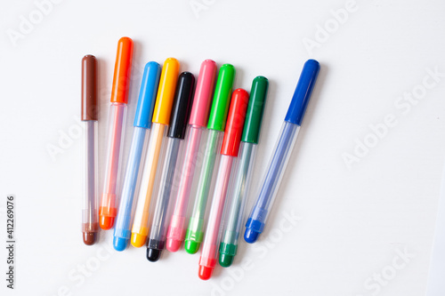 colored markers markers on a white background bright rainbow creativity drawing general plan child development drawing