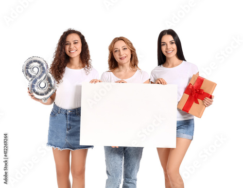 Beautiful women with blank ...