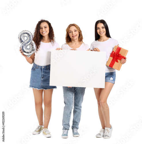 Beautiful women with blank ...