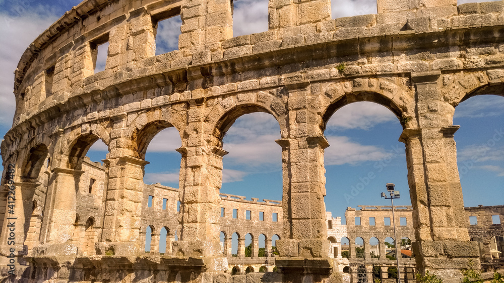 Detail of the Amphiteather in Pula, Croatia, an arena built in 27 BC during the Roman Empire rule