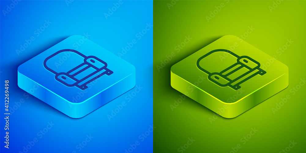 Isometric line Armchair icon isolated on blue and green background. Square button. Vector. Isometric line Armchair icon isolated on blue and green background. Square button. Vector.