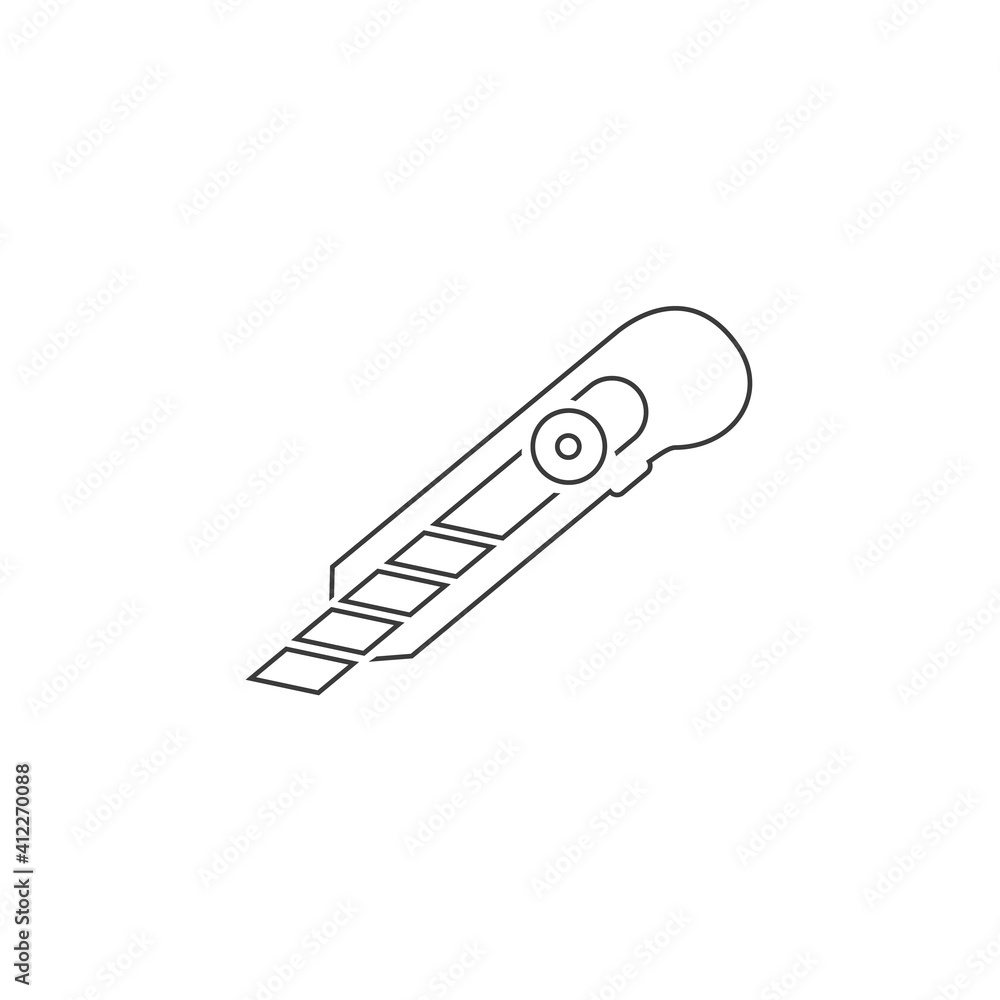 Cut here line icon, stationery knife, cutter for opening packaging flat Cut here line icon, stationery knife, cutter for opening packaging flat