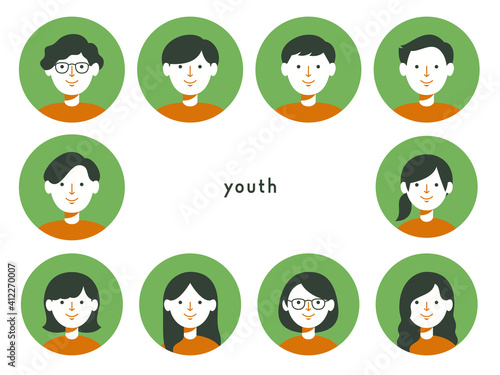 若い男性・女性のセットイラスト（アイコン）