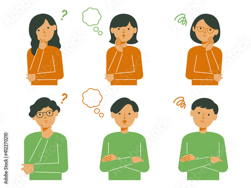 若い男性・女性のセットイラスト（疑問・悩み）