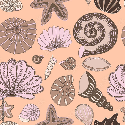 seamless pattern seashells and stars
