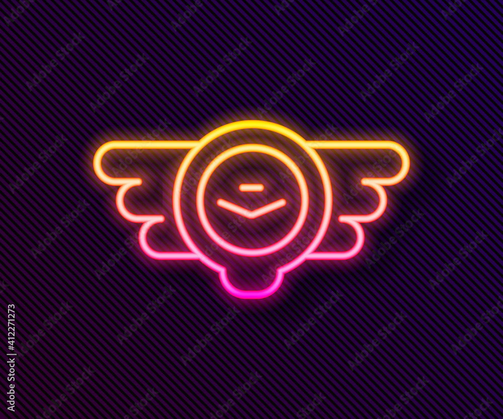 Glowing neon line Aviation emblem icon isolated on black background. Military and civil aviation icons. Flying emblem, eagle bird wing and winged frame. Vector.