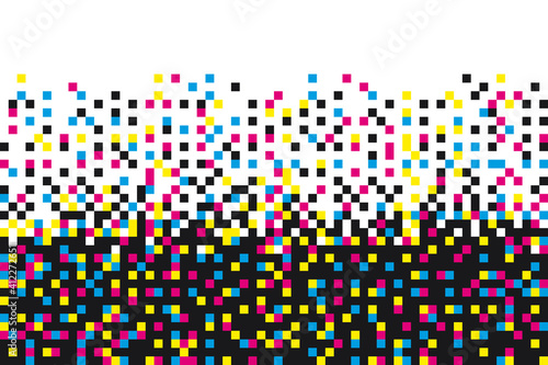 Pixel CMYK and White Seamless Pattern. Pixel abstract mosaic background, Vector illustration for website, card, poster.